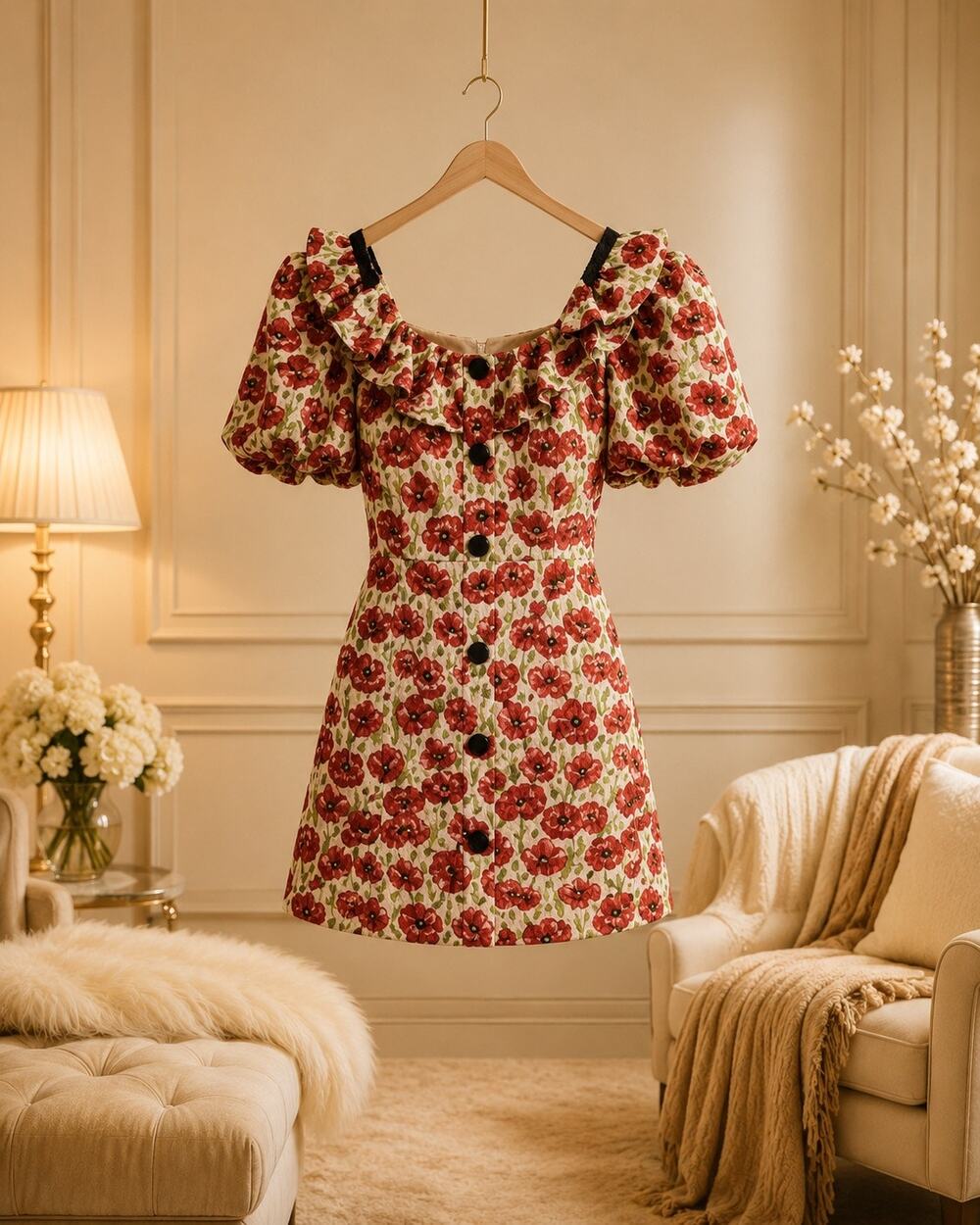 Sister Jane Shirley Poppy Tapestry Puff Sleeve Mini Dress NWT Size Med Pockets